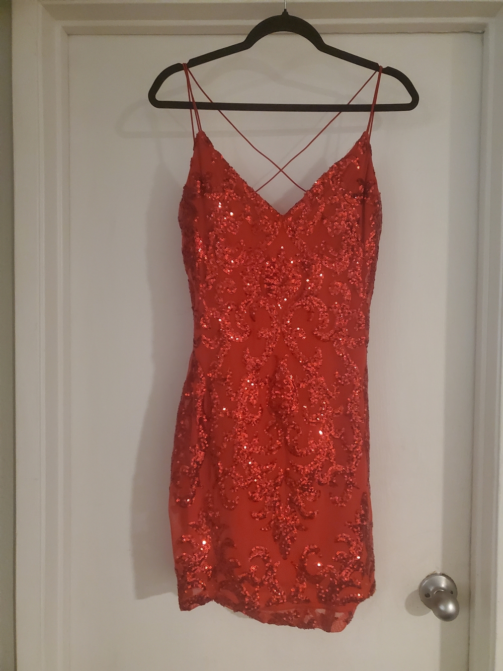 B Darlin Red Sequin Crisscross-Strap Mini Dress